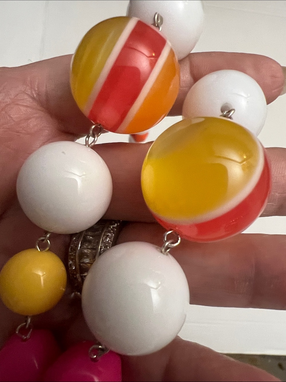 Vintage Lucite Moonglow Gumball Pink/Orange/White Long Necklace